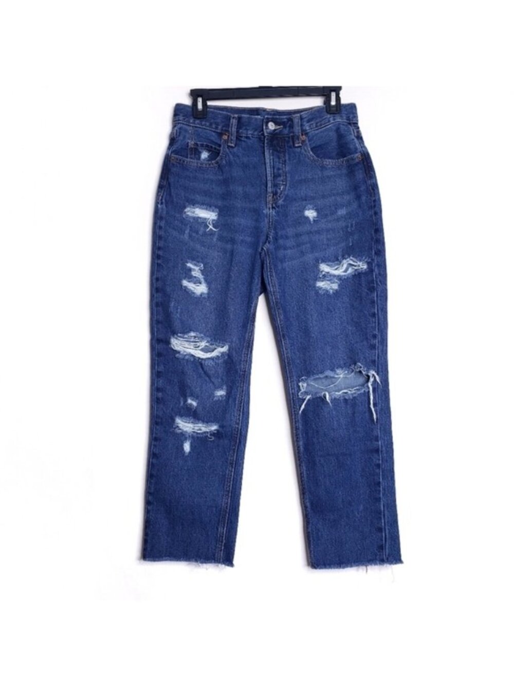 Old Navy High Rise Slouchy Straight Leg Distressed Ankle Jeans Women's Size 2 - Picture 2 of 10